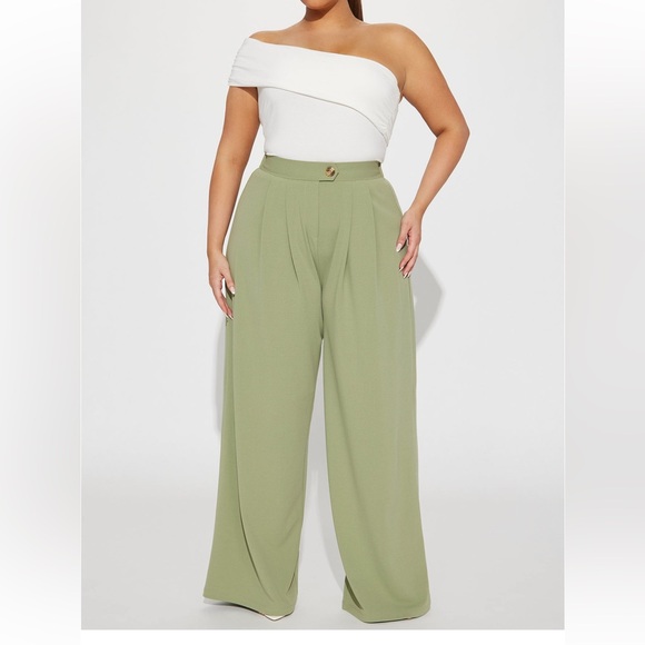 What Matters Most Wide Leg Trousers- Sage - Picture 3 of 3